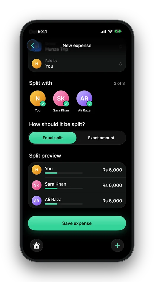 Split preview with each person's share